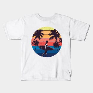 Vintage Surfer and Palm Trees Kids T-Shirt